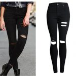 Sherhure 2018 High Waist Black Skinny Jeans For Woman jeans Ripped