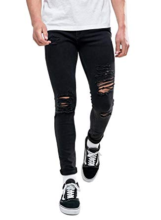 Sarriben Men's Stretch Fashion Skinny Slim Fit Jeans Ripped Black