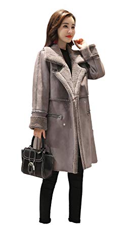 Shineflow Women's Lapel Faux Fur Fleece Lined Parka Warm Winter