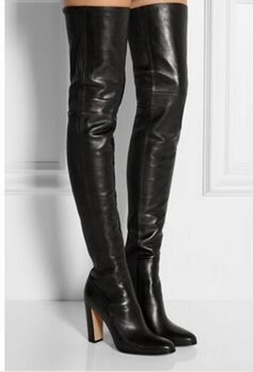 New Black Soft Leather Elastic Boots Slip On Over The Knee Stretch