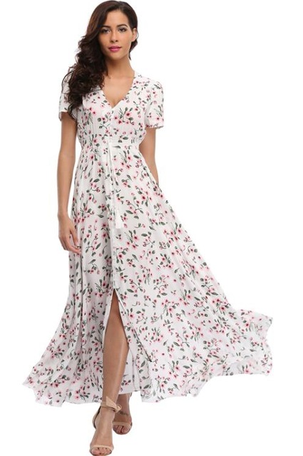 2018 Long Summer Floral Maxi Dress Women Flower Print Casual Split