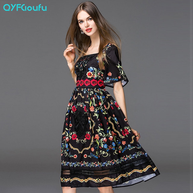 QYFCIOUFU Fashion Runway 2018 Summer Dress Women's Short Sleeves