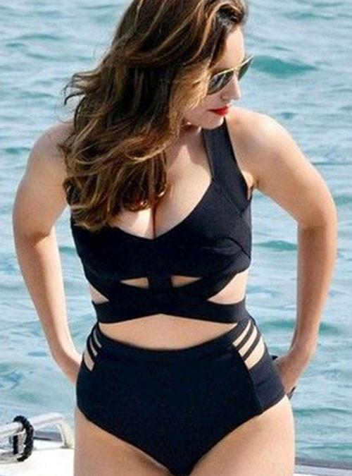 Black Bandage High Waist Two Piece Plus Size Bikini Swimsuits u2013 Plus