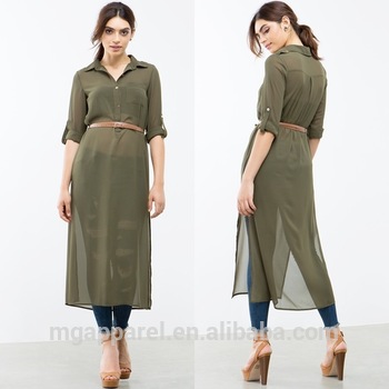 Ladies Tunic Top Wholesale Long Chiffon Women Tunic Side Slit Plain