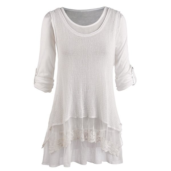 Shop Women's Tunic Top - Roll Tab Sleeve Blouse and Gauzy White Tank