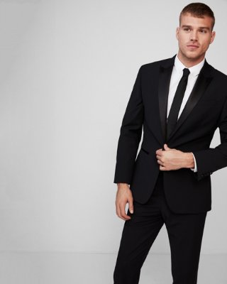 Classic Black Performance Stretch Wool Blend Tuxedo Jacket | Express