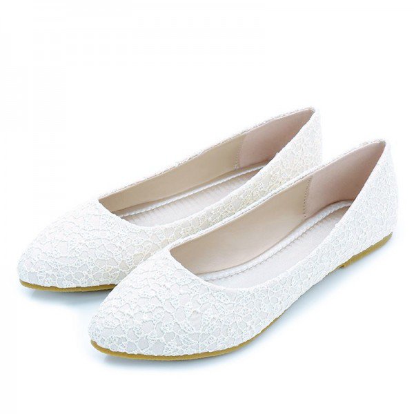 White Wedding Flats Lace Comfortable Shoes for Bridesmaid for