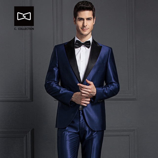 Tailor made Men Dark Blue Suit Shining Slim fit Wedding Suit Men
