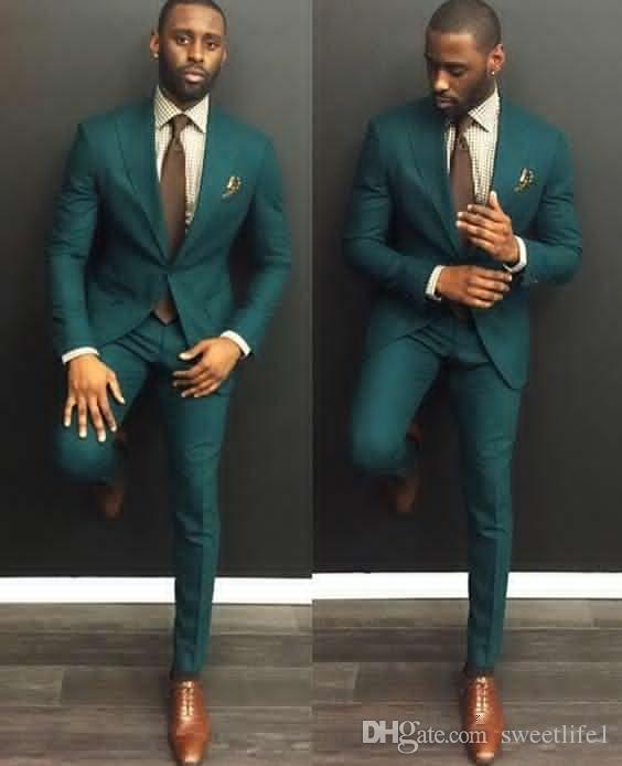 New Custom Made Dark Green Men Wedding Suits Formal Groom Tuxedos