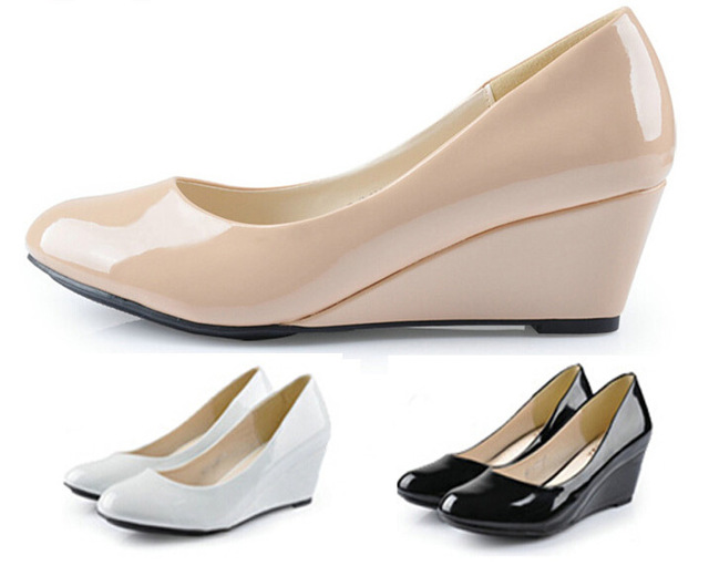 Pop Sale Summer Style Women Wedges Shoes Pointed Toe Patent Leather
