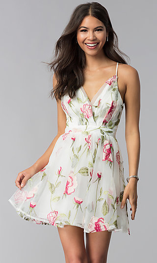 White Embroidered Graduation Party Dress - PromGirl