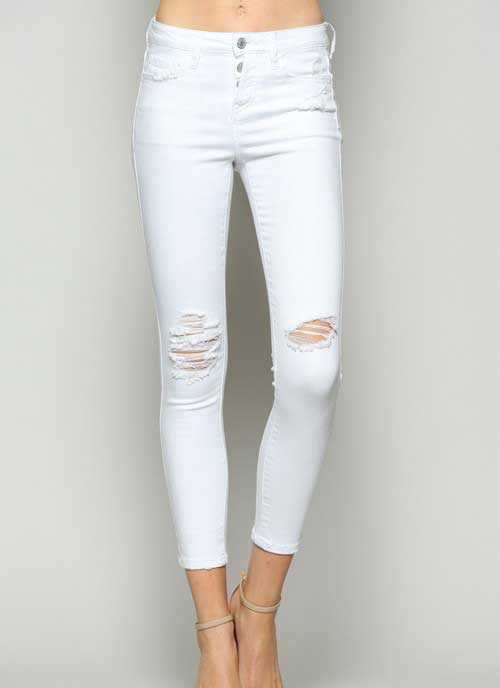Vervet Jeans Destructed White Skinny Jeans for Women