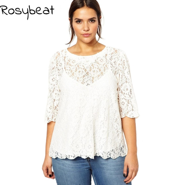 White Lace Tops Women Summer T shirts Plus Size Clothing 5xl 6xl