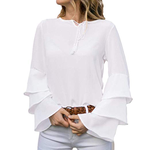 Amazon.com: Photno Womens Tops,Long Sleeve Chiffon White Flowy T