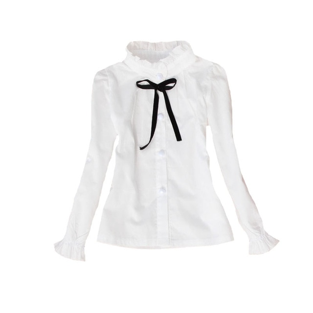 Baby Girls White Blouses Long Sleeve Flower Collar Shirts For Girls