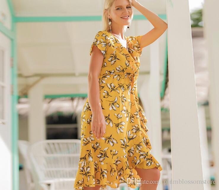 Women Summer Dresses Floral Printed Beach Bohemian Seaside Holiday