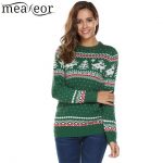 Meaneor Women Christmas Sweaters Deer Print Casual Long Sleeve