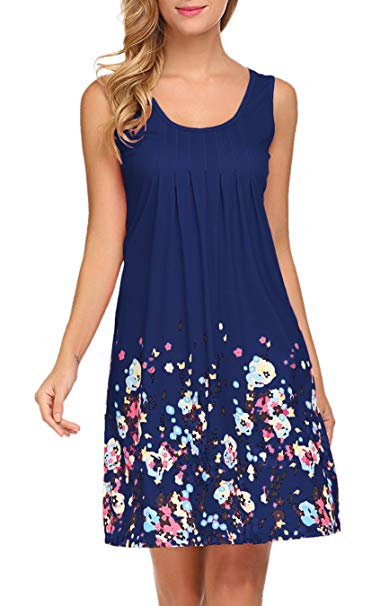 LuckyMore Womens Sundresses Floral T-Shirt Dress Summer Beach