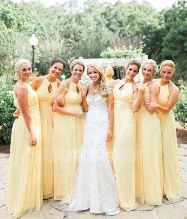 Light Yellow Sleeveless Empire Bridesmaid Dresses Best Prom Dresses