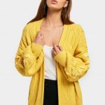 2019 Lantern Sleeve Open Front Lace Up Cardigan In YELLOW ONE SIZE