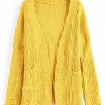 33% OFF] 2019 Ripped Pockets Cardigan In YELLOW ONE SIZE | ZAFUL