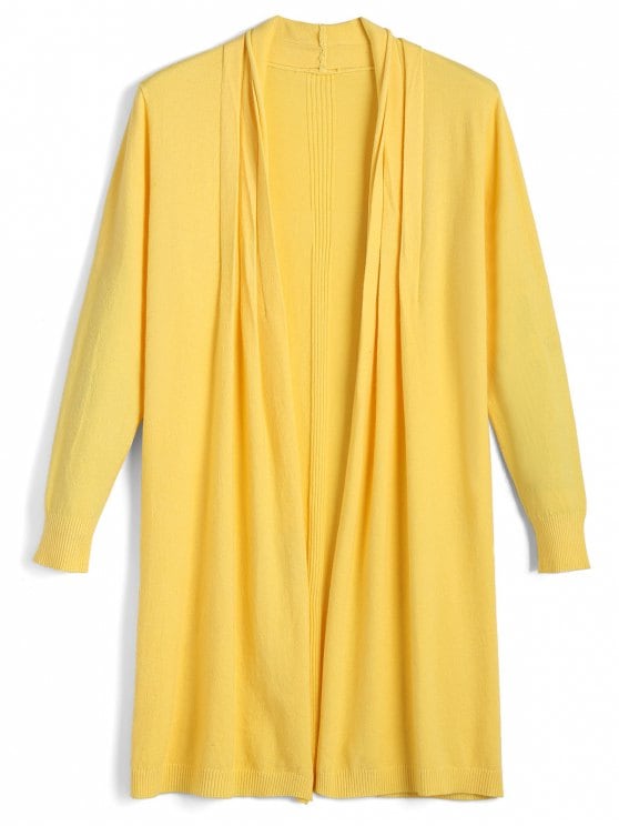 38% OFF] 2019 Long Open Front Knit Cardigan In YELLOW ONE SIZE | ZAFUL
