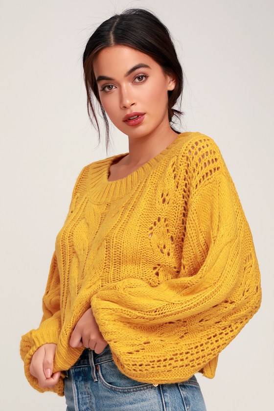 Mustard Yellow Sweater - Balloon Sleeve Sweater - Knit Sweater