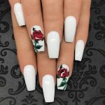 yasminnsofiaa | 💅 | Rose nails, White acrylic nails, Coffin shape .