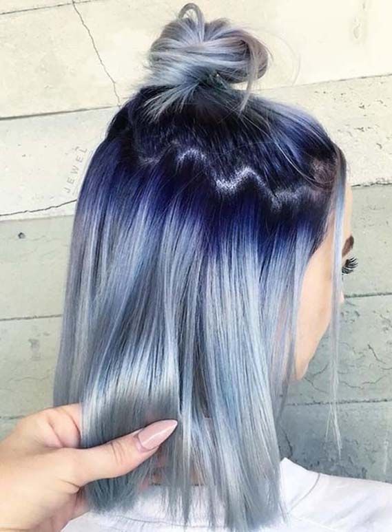 Gorgeous Blue Hair Color Ideas with Top Bun Styles in 2019 | Stylez