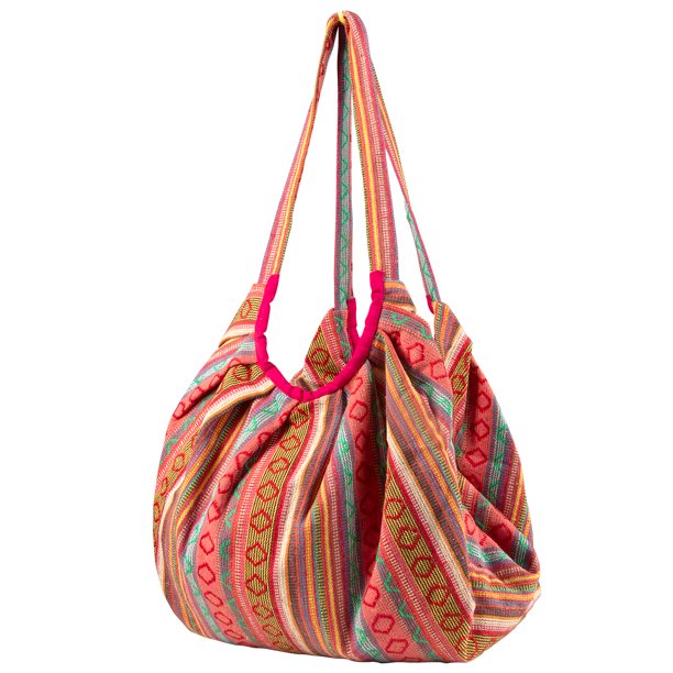 Tribe Azure - Pink Jacquard Cotton Baguette Shoulder Travel Canvas .