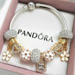 Authentic Pandora Silver Bangle Charm Bracelet With GOLD Heart .