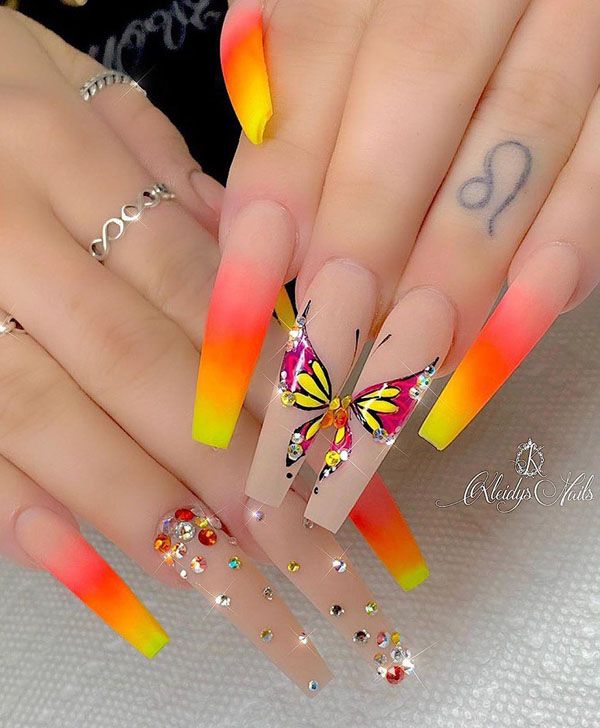 50 Pretty Butterfly Nail Art Designs You Will Love | Coffin nails .