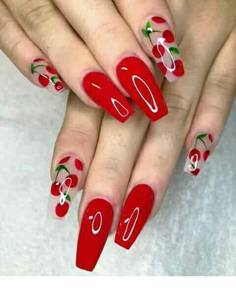 Cute red cherry nails | Inspiring Ladies | Short acrylic nails .
