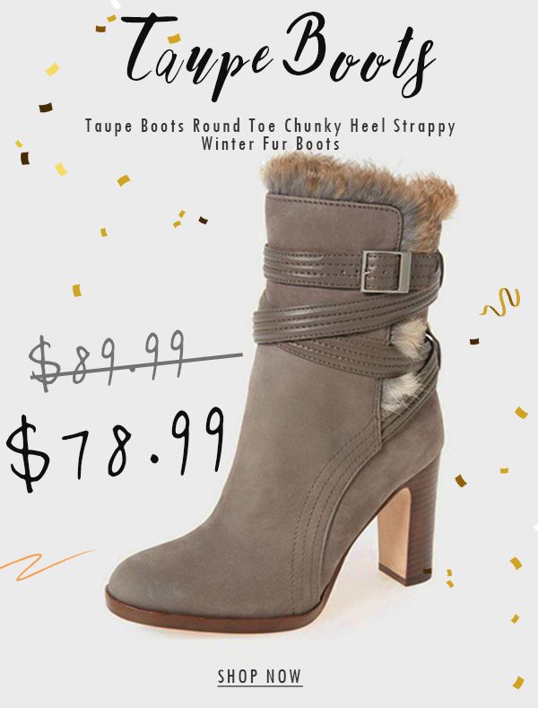 Taupe Pointy Toe Block Heels Suede Fur Boots For Women Chic .