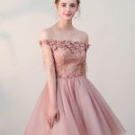 Chic Homecoming Dresses Short Pearl Pink Off-the-shoulder Tulle .