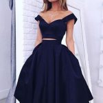 Chic Homecoming Dresses,Off The Shoulder Prom Dress,Navy Porm .
