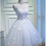 CHIC HOMECOMING DRESS DEEP STRAPS WHITE TULLE SHORT PROM DRESS .