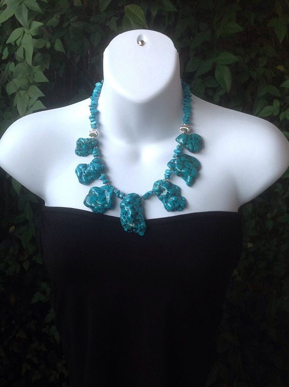 Turquoise Slab Necklace. Chunky Turquoise Necklace. Large .