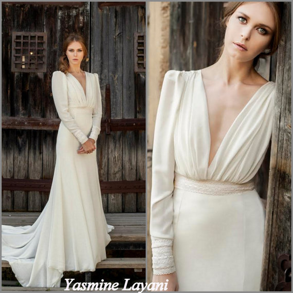 Long Sleeve Wedding Dress Chiffon Wedding Dress Boho Chic Wedding .