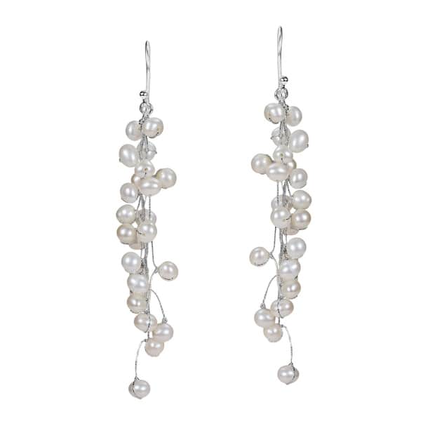 Shop Handmade Elegantly Classy White Pearls Long Dangle Earrings .