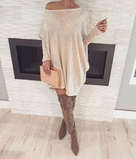 comfy sweater dress and over the knee boots | Sweater dress .