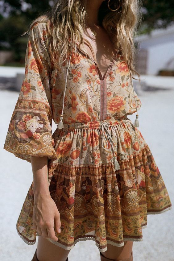 Boho Floral Print Mini Dress in 2020 | Boho outfits, Fashion, Boho .