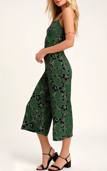 LUSH Guinevere Green Floral Print Culotte Jumpsuit - BestFashionHQ .