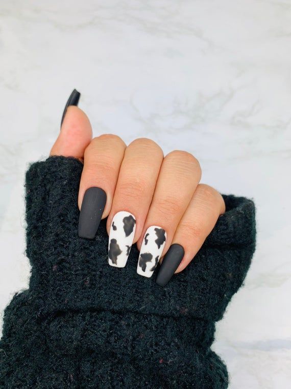 READY TO SHIP| Cow Print | Press On Nails | Cow Nails | Black .