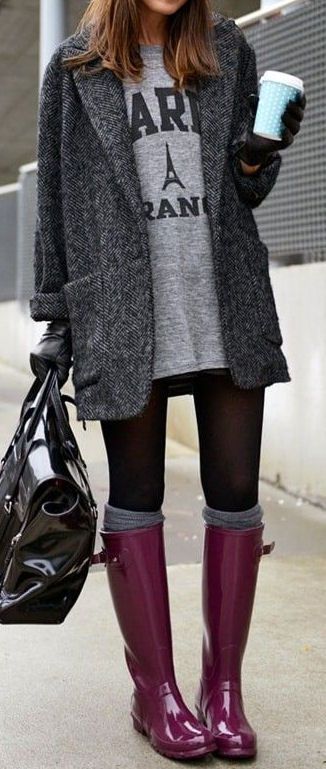 Dark Grey Tweed Coat | Cute rainy day outfits, Rainy day outfit .