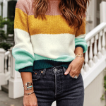 Orsle Knitted Patchwork Long Sleeve Stripes Sweaters | Knit .