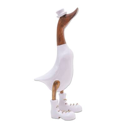 UNICEF Market | Bamboo Root and Wood Duck Sculpture in White from .