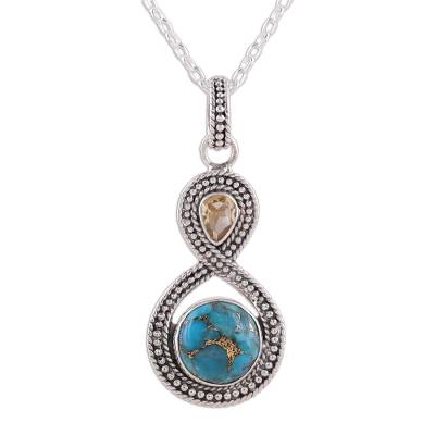 Indian Citrine and Composite Turquoise Pendant Necklace - Dazzling .