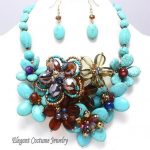 Dazzling Turquoise Chunky Flower Necklace | Elegant costume .