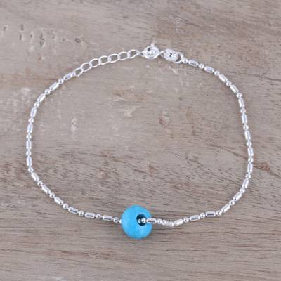 Sterling Silver and Composite Turquoise Pendant Bracelet - Stylish .